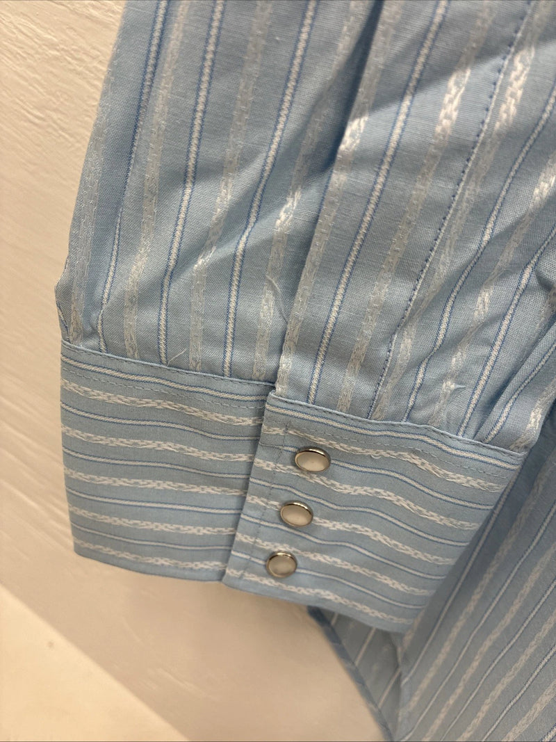 New Men’s ELY Cattleman Blue White Stripe Long Sleeve Pearl Snap 18.5 2XL O-27