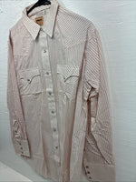 New Men’s Karman White Red Stripe Long Sleeve Pearl Snap 16 Large M-46