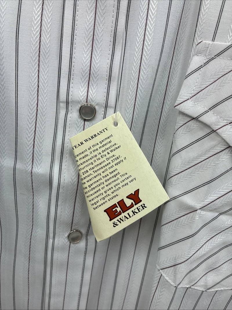 New Men’s ELY Cattleman White Stripe Long Sleeve Pearl Snap 18.5 X 35 2XL F-61