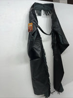 New Black Tough 1 Show Chaps With Fringe Adjustable Waist 46” N-48