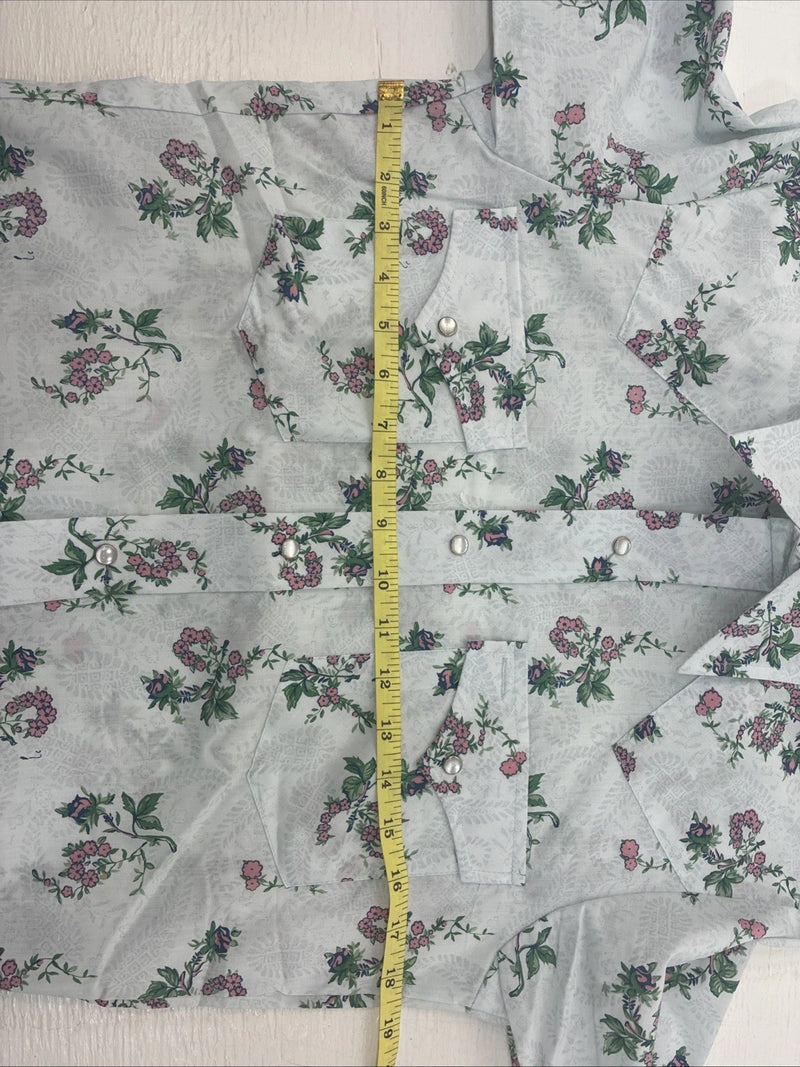 New Men’s Texson Blue Floral Long Sleeve Pearl Snap 14 X 32 Small V-65