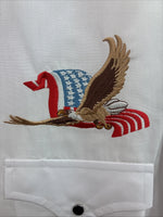 New Men’s ELY Cattleman White Eagle Flag Short Sleeve Pearl Snap Large Q-45