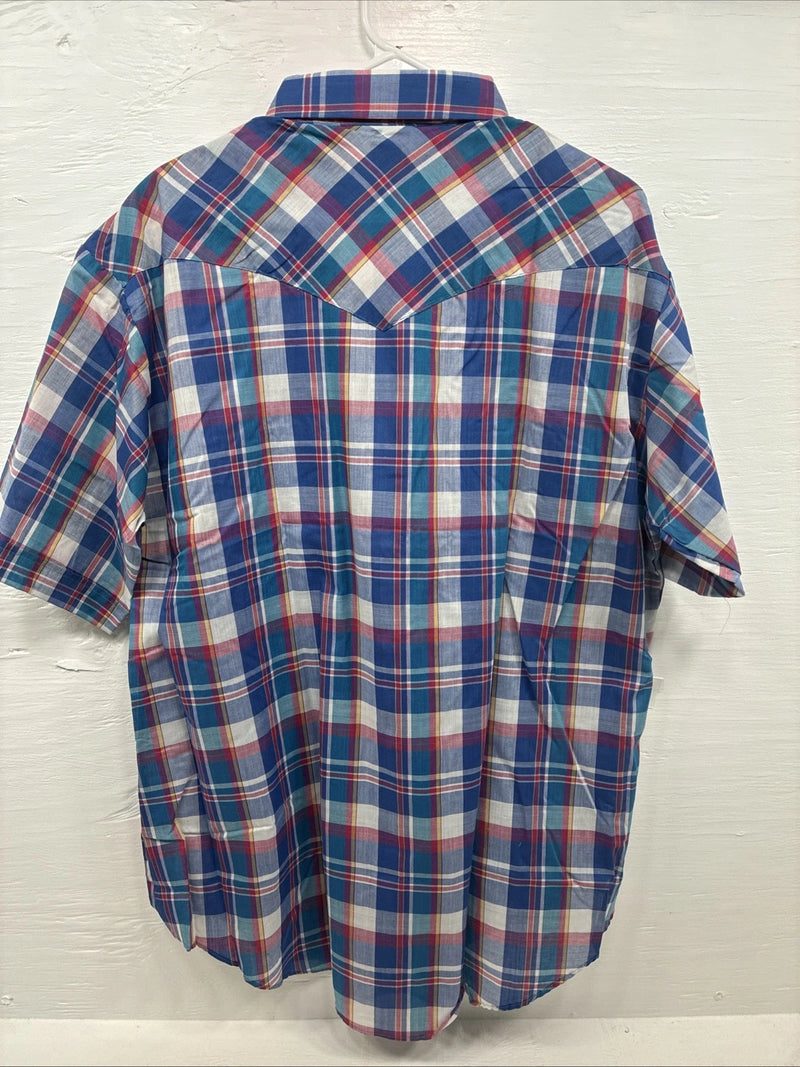 New Men’s ELY Cattleman Multicolor Plaid Short Sleeve Pearl Snap XL Short T-30