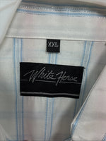 New Men’s White Horse White Blue Stripe Long Sleeve Button Up 2XL H-73