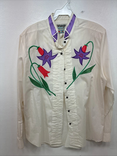 New Women’s Wrangler White Design Long Sleeve Button Up Size XL TT-139