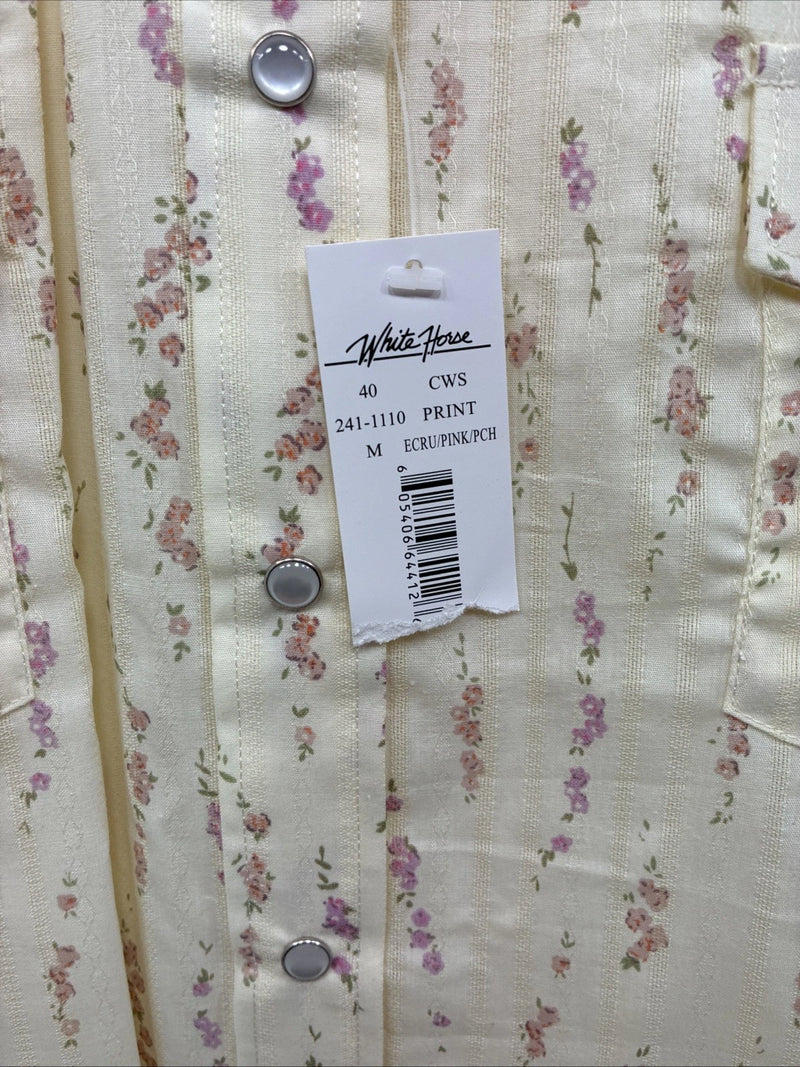 New Kids White Horse Yellow Floral Long Sleeve Pearl Snap Medium CC-110
