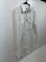 New Men’s H Bar C White Stripe Long Sleeve Pearl Snap 16 Large M-36