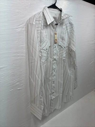 New Men’s H Bar C White Stripe Long Sleeve Pearl Snap 16 Large M-36