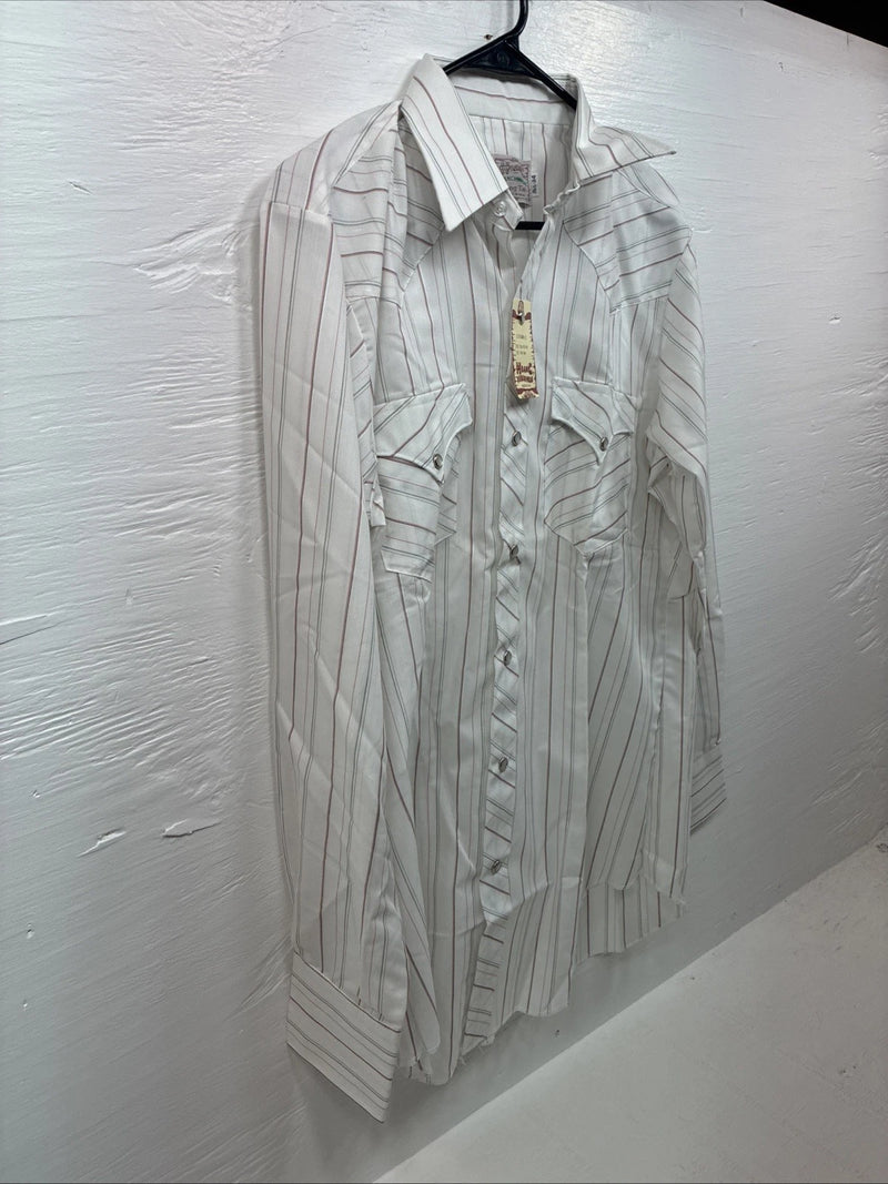 New Men’s H Bar C White Stripe Long Sleeve Pearl Snap 16 Large M-36
