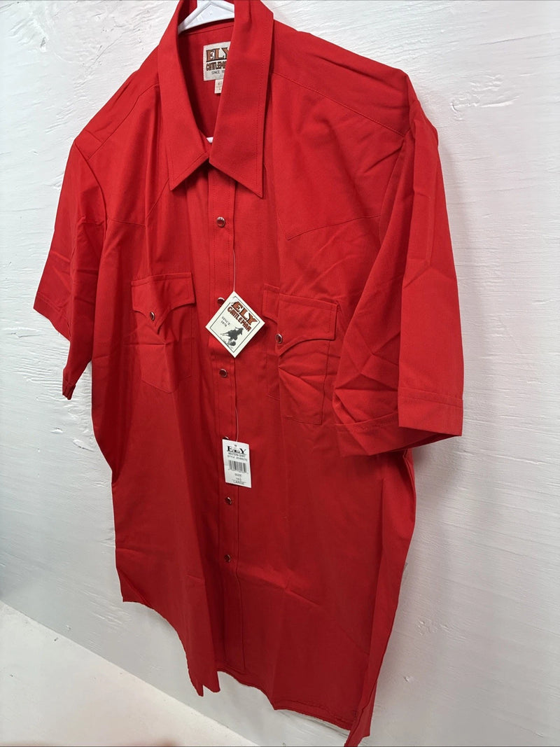 New Men’s ELY Cattleman Red Short Sleeve Pearl Snap 16.5 Large X-57