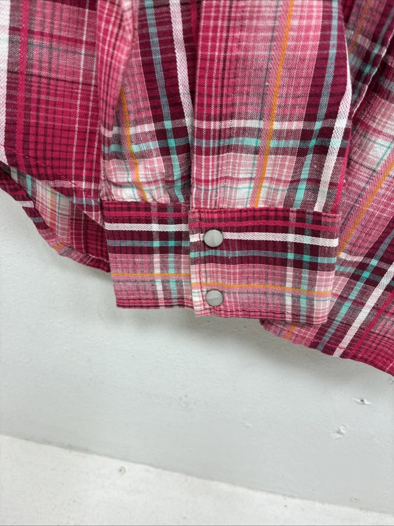 New Women’s Cumberland Pink Plaid Long Sleeve Pearl Snap Medium LL-49