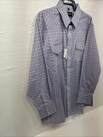 New Men’s White Horse Purple Plaid Long Sleeve Pearl Snap XL M-70