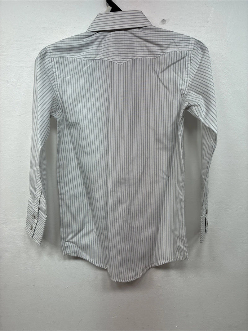 New Kids White Horse Gray Stripe Long Sleeve Pearl Snap Small DD-129