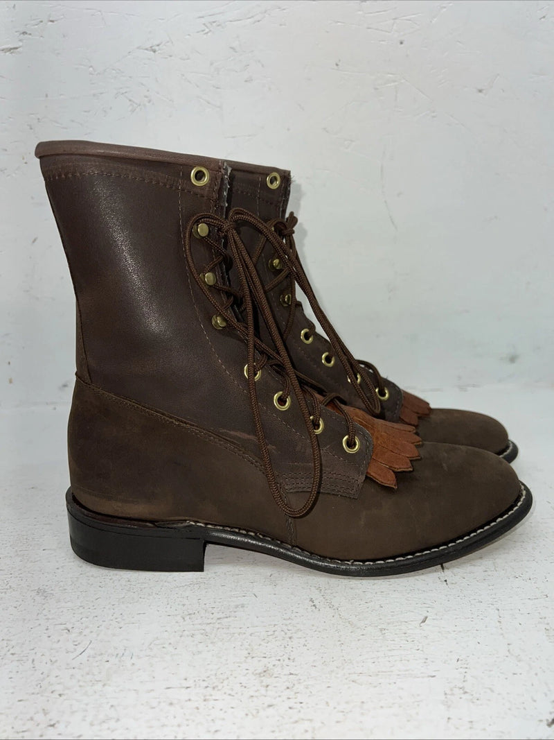 New Women’s Brown Lace Up Texas Brand Cowboy Boots. 4471 7.5 7 1/2 M. 17-97
