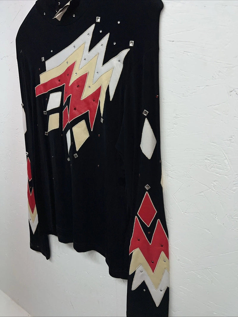 New Womens 1849 Authentic Ranchwear Black Red Long sleeve Show Shirt Large QQ-12