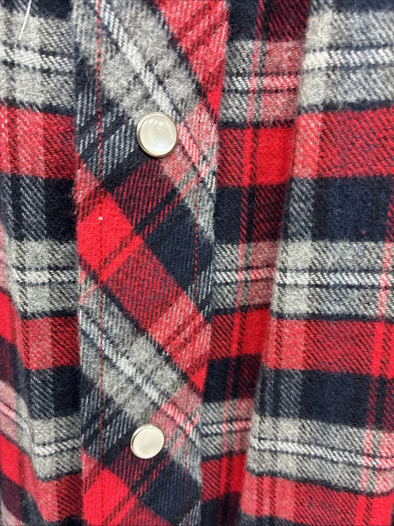 New Men’s White Horse Red Black Flannel Long Sleeve Pearl Snap 2XL H-37