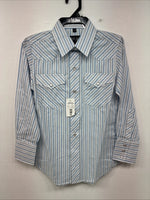 New Kids White Horse Blue Stripe Long Sleeve Pearl Snap Medium DD-75