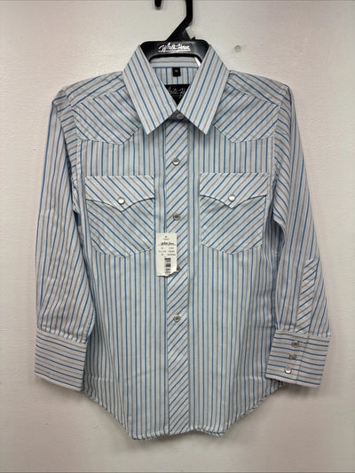 New Kids White Horse Blue Stripe Long Sleeve Pearl Snap Medium DD-75