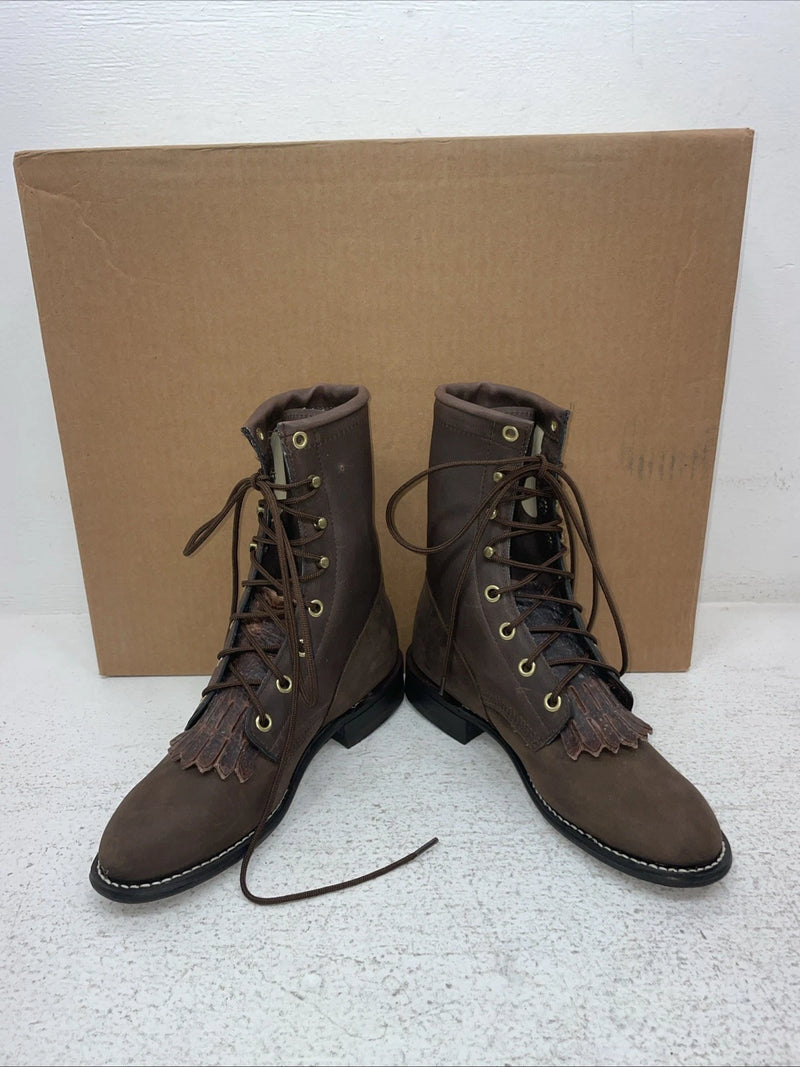 New Women’s Brown Lace Up Texas Brand Cowboy Boots. 4471 5 M. 2-56