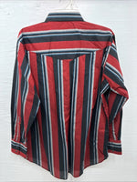 New Men’s ELY Cattleman Red Black Stripe Long Sleeve Pearl Snap 16.5 Large Q-33