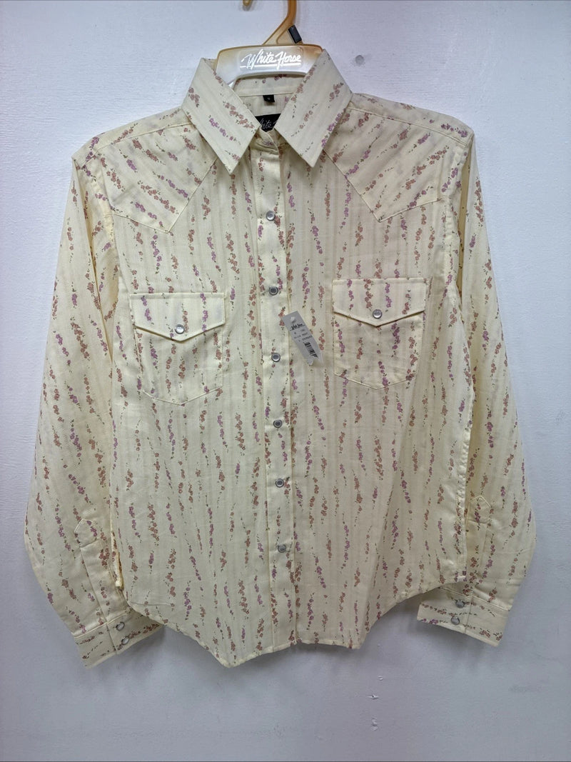 New Women’s White Horse Yellow Floral Long Sleeve Floral Small DD-96