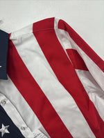 New Women’s White Horse Red White Blue Long Sleeve Pearl Snap Medium KK-16