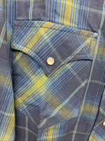 New Men’s Champion Westerns Blue Green Plaid Long Sleeve Pearl Snap Small R-22