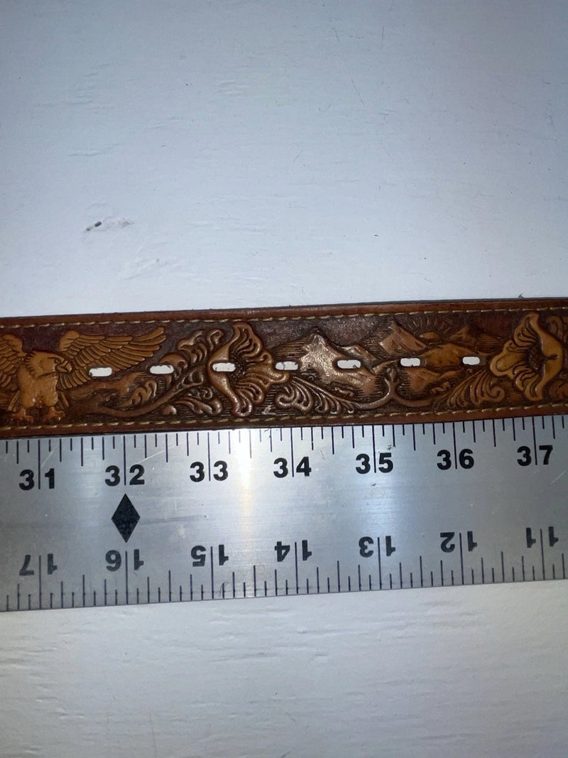 New Brown Genuine Leather Eagle Tooled 34” Belt #WS641 Z-139