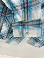 New Women’s Cumberland Blue Plaid Long Sleeve Pearl Snap Large GG-78