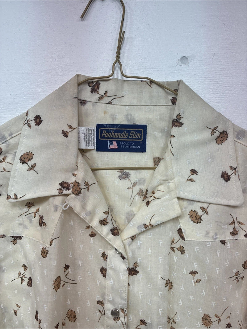 New Women’s Panhandle Slim Yellow Floral Long Sleeve Pearl Snap Size 12 KK-36
