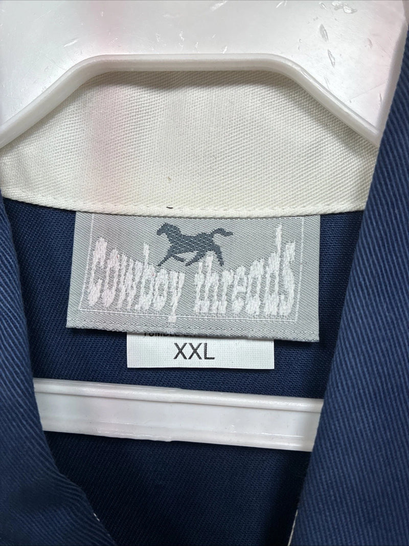 New Men’s Cowboy Threads White Blue Long Sleeve Button Up 2XL F-103