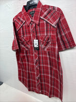 New Men’s ELY 1878 Red Plaid Short Sleeve Pearl Snap XL M-48