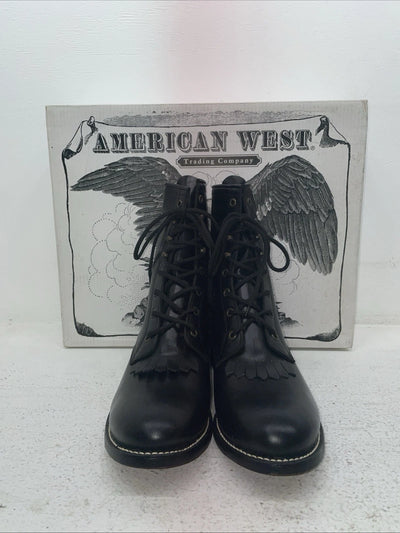 New Men’s Black Lace Up American West Cowboy Boots. 6991 7 E W. 1-44