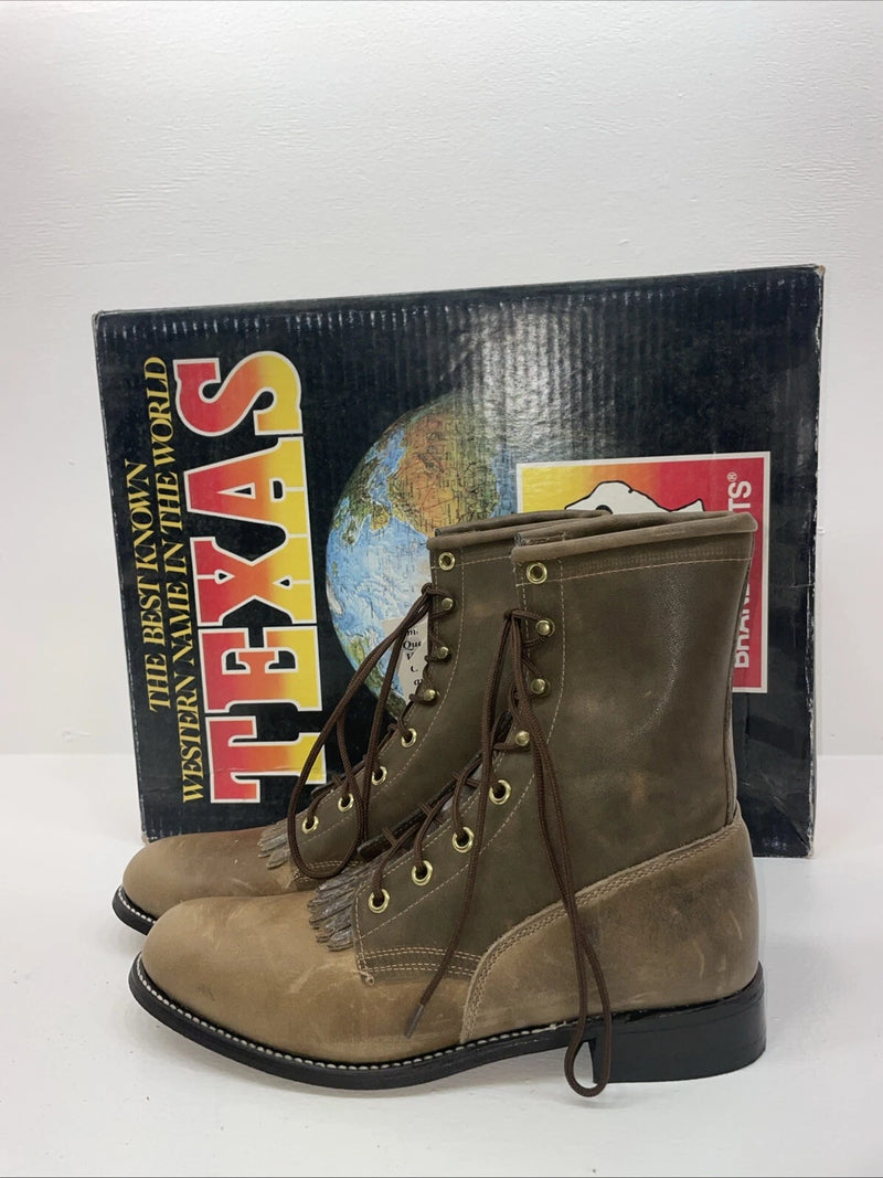 New Women’s Brown Lace Up Texas Brand Cowboy Boots. 4474 7.5 7 1/2 M. 17-102