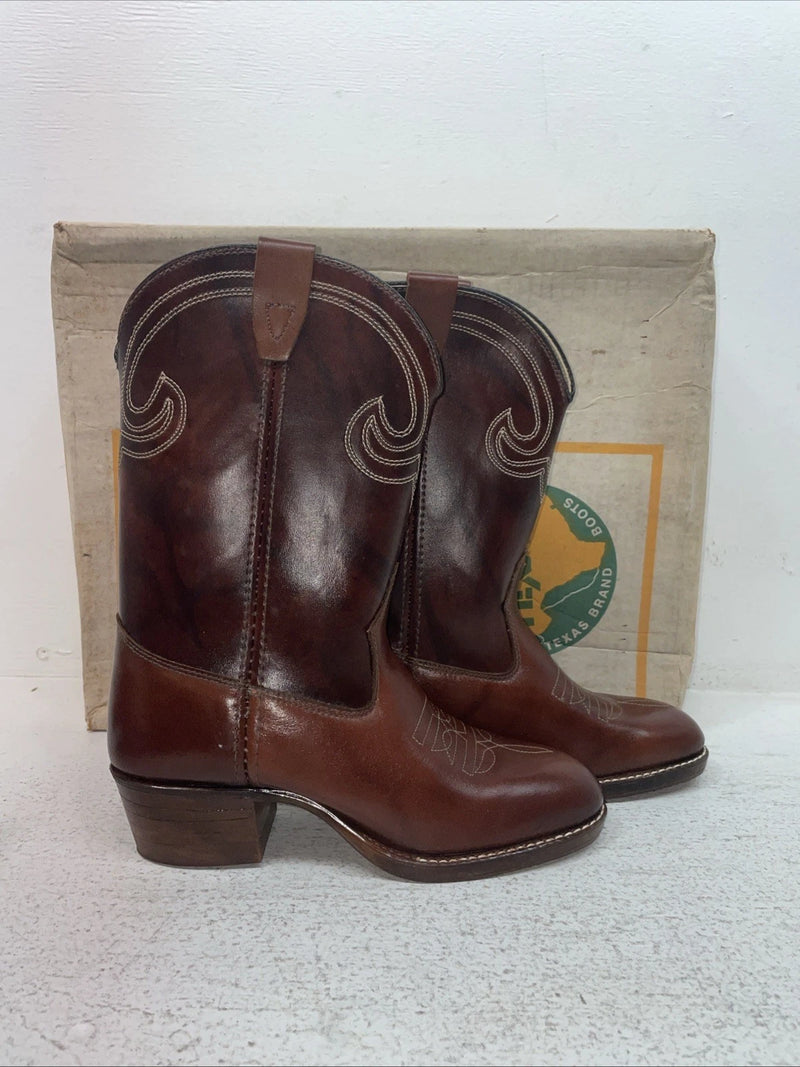 New Youth Brown Texas Brand Cowboy Boots. 2803 4.5 4 1/2 D. 2-115