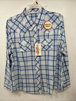 Me Women’s Cumberland Blue Plaid Long Sleeve Pearl Snap XL II-92