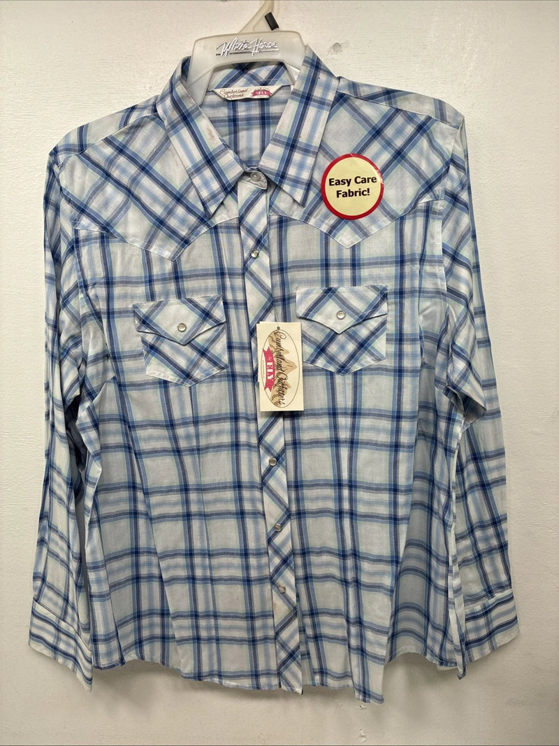 Me Women’s Cumberland Blue Plaid Long Sleeve Pearl Snap XL II-92