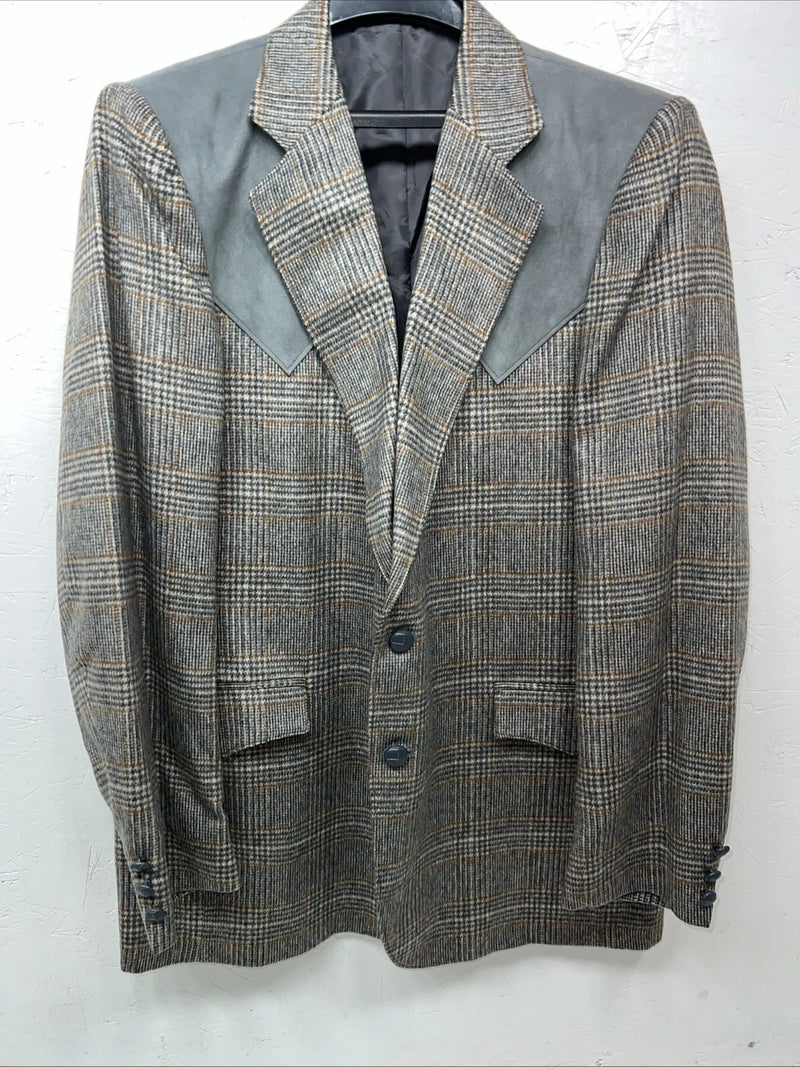 New Men’s HbarC California Ranchwear Grey Plaid Suit Jacket 42R #14753 AA-605