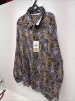 New Women’s Cumberland Purple Yellow Print Long Sleeve Pearl Snap 2XL GG-40