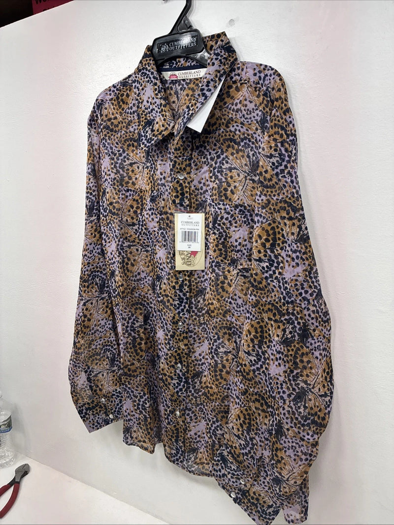 New Women’s Cumberland Purple Yellow Print Long Sleeve Pearl Snap 2XL GG-40