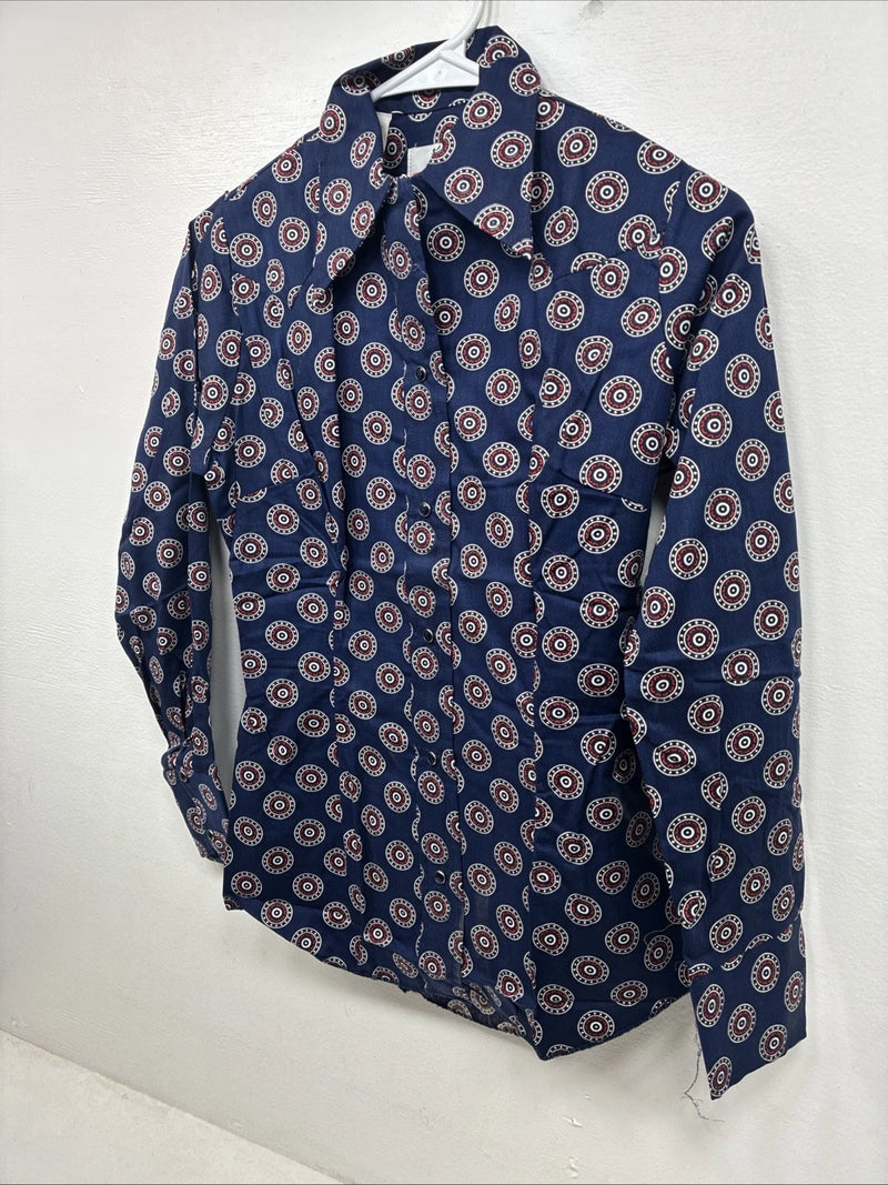 New Women’s Tem Tex Blue design Long Sleeve Pearl Snap Size 32 KK-51
