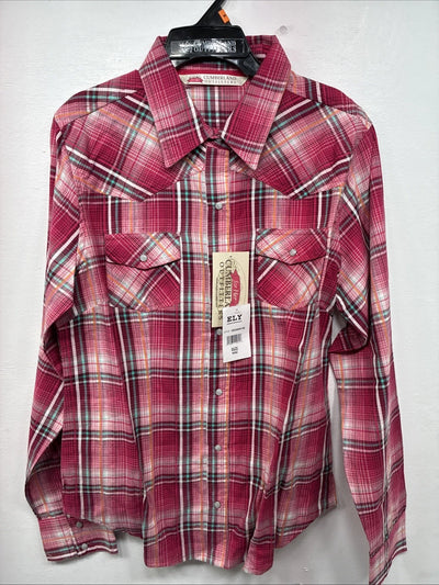 New Women’s Cumberland Pink Plaid Long Sleeve Pearl Snap Medium LL-1