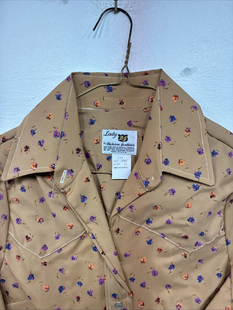 New Women’s Dickson Jenkins Orange Floral Long Sleeve Pearl Snap Size 30 MM-55