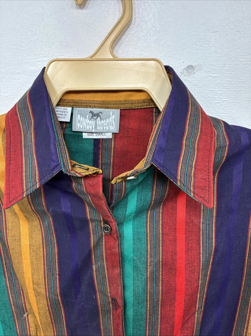 New Women’s Cowboy Threads Stripe Sleeveless Button Up Size Small TT-81