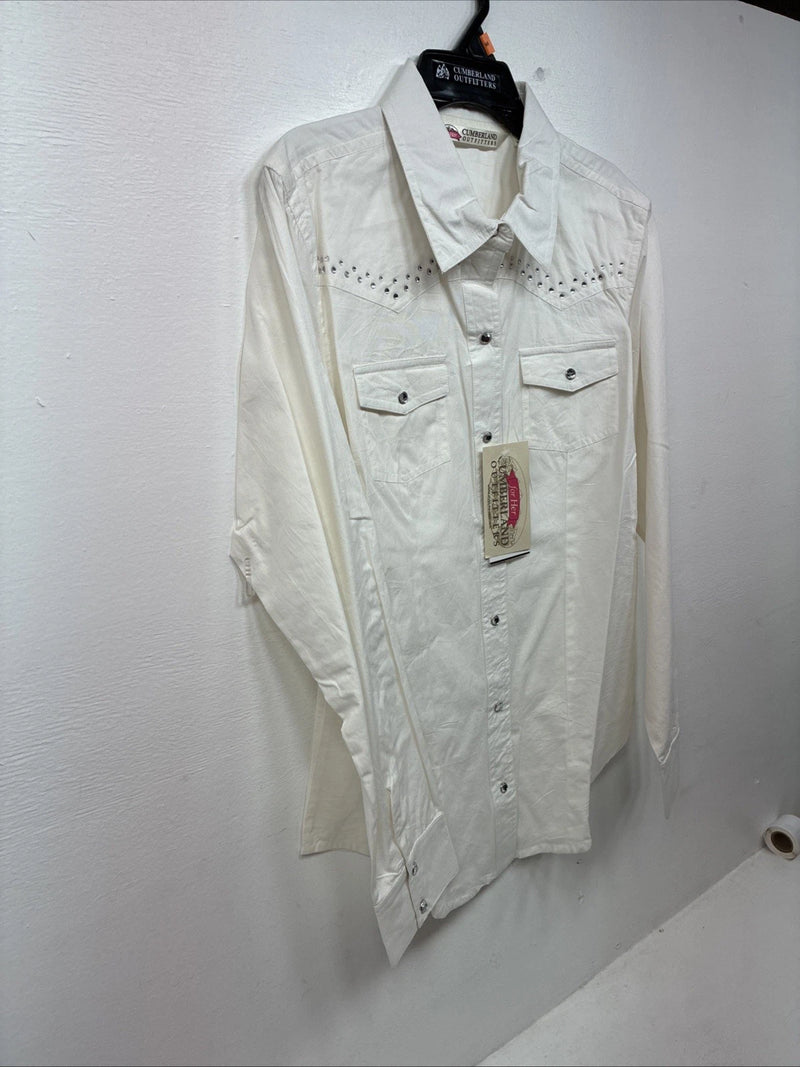 New Women’s Cumberland White Gem Long Sleeve Pearl Snap Medium LL-83