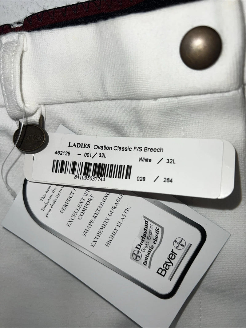 New Women’s White Ovation English Riding Breeches. 462125 32 L D-100