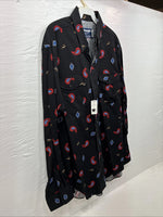 New Men’s Wrangler Black Designed Long Sleeve Button Up 16.5 Large Q-76