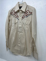 New men’s Cream Champion western Pearl Snap Long Sleeve 15.5 X 34 Medium A-180 