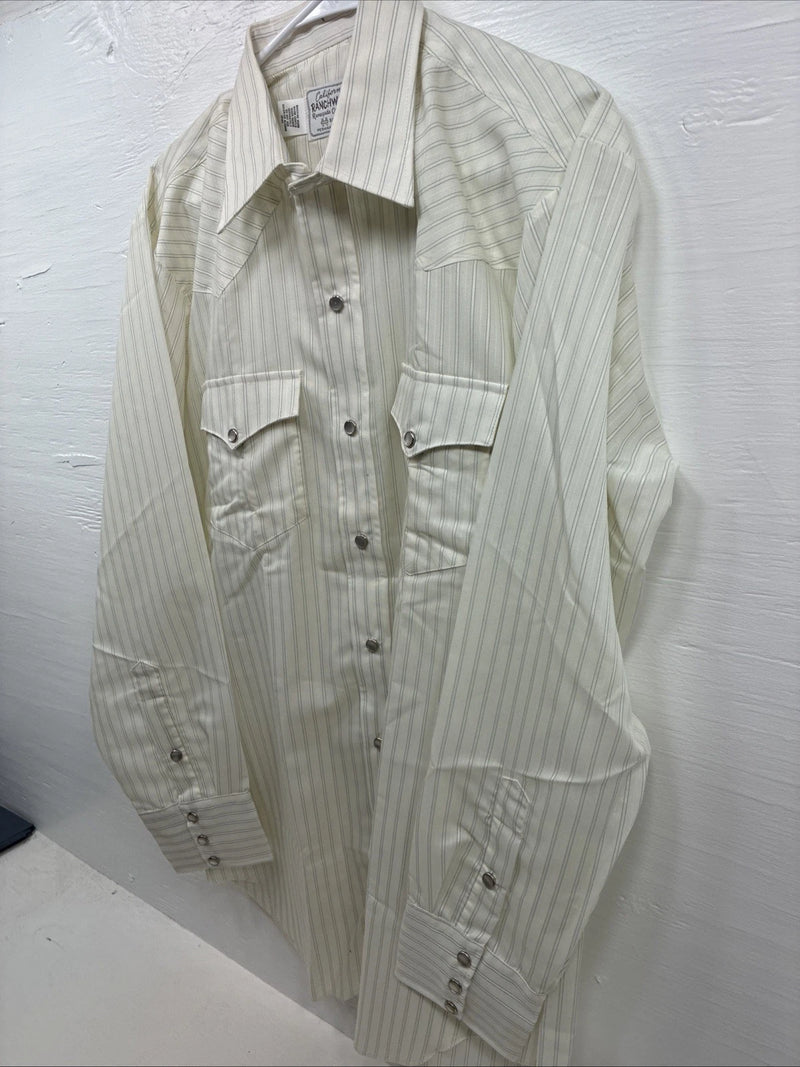 New Men’s California RanchWear Yellow Stripe Long Sleeve Pearl Snap Large M-31