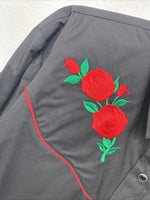 New Women’s Country Charmers Black Rose Long Sleeve Pearl Snap XL II-59